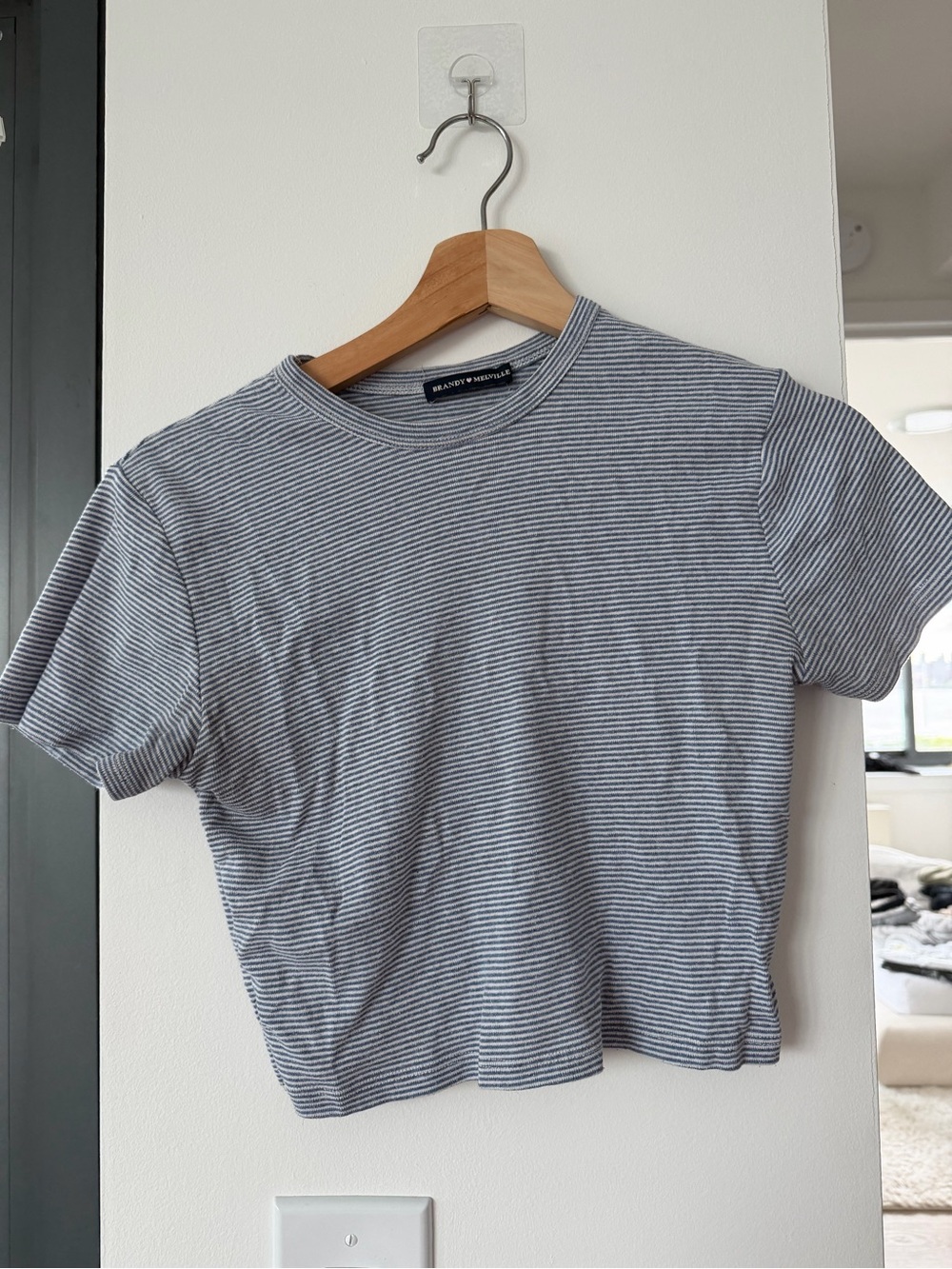 Brandy Melville Navy and White Striped Crop Tee